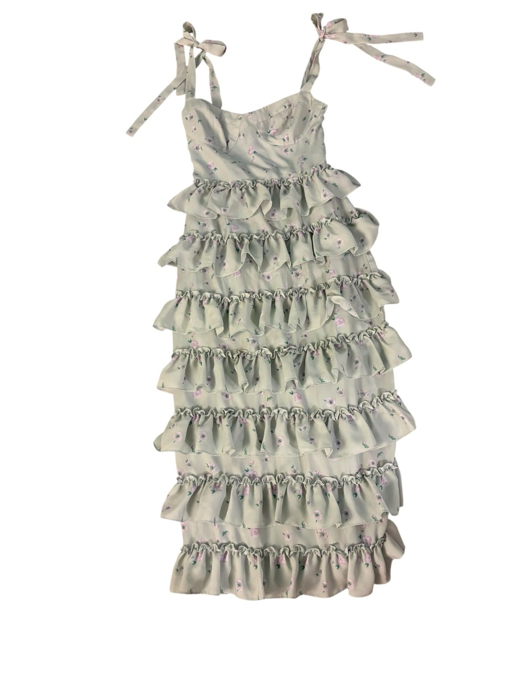 Wayf Sage Green Ruffle Tiered Sundress with Tie Straps